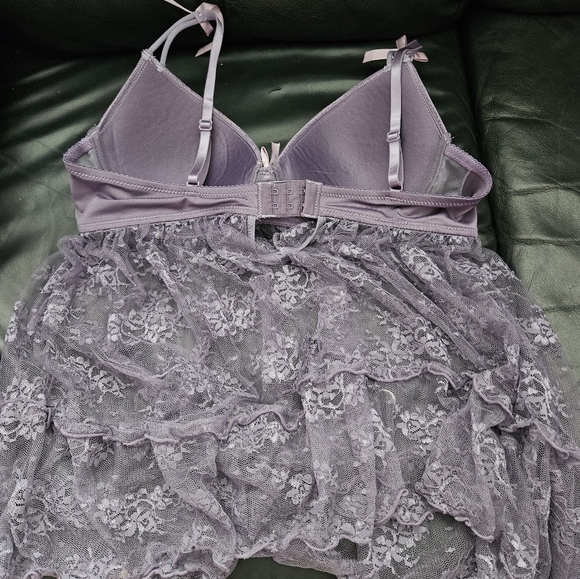 La Vie en Rose Elegant Lace Babydoll Lingerie in Purple LavenderPadded Hook Sz L - Picture 9 of 13